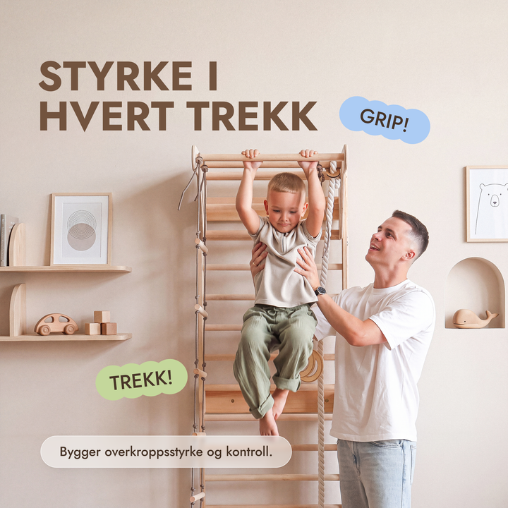 5-in-1 Ribbevegg for barn med pull up-stang & 3i1 husksett