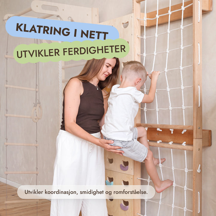 Utvidelse til ribbevegg: klatrevegg og nett