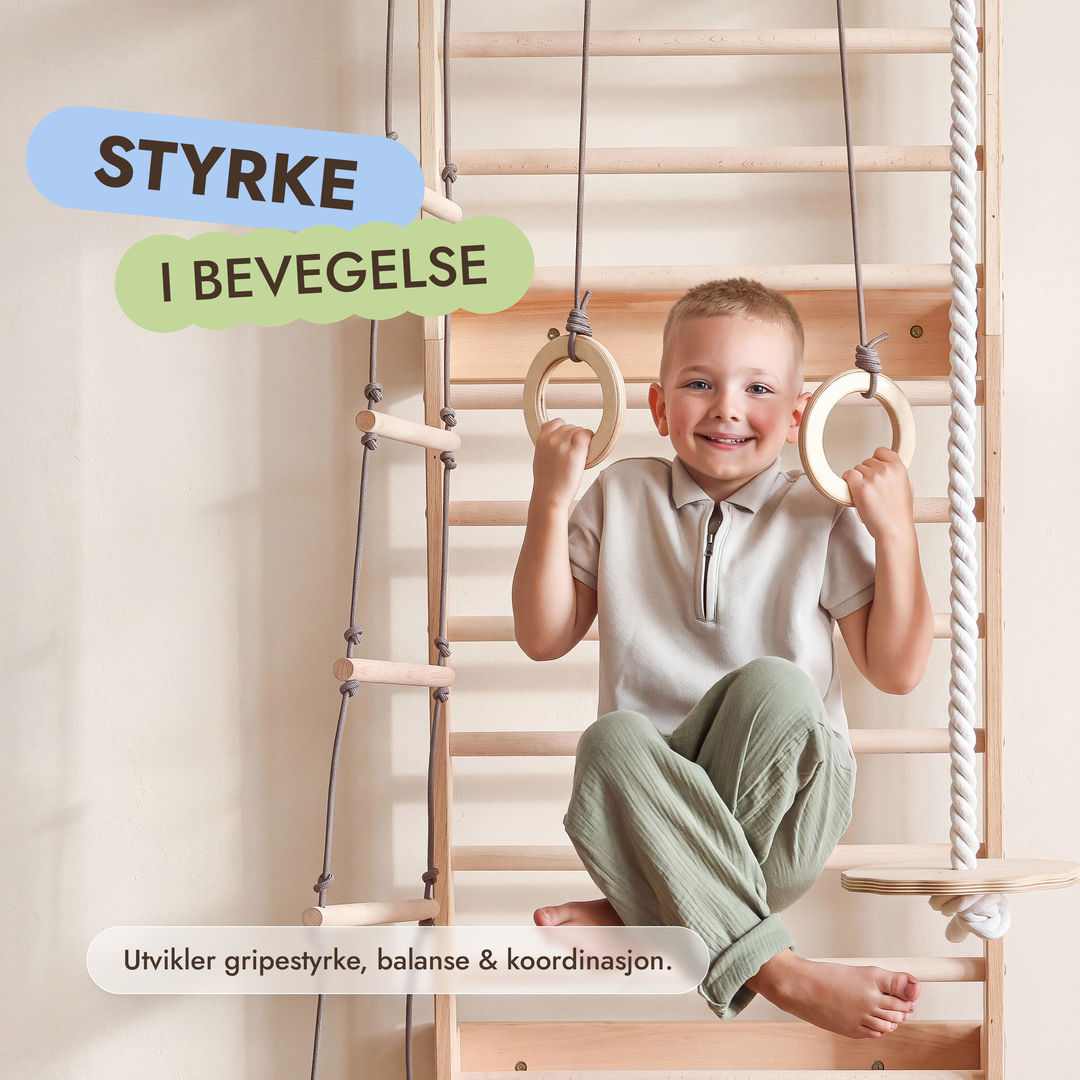 5-in-1 Ribbevegg for barn med pull up-stang & 3i1 husksett