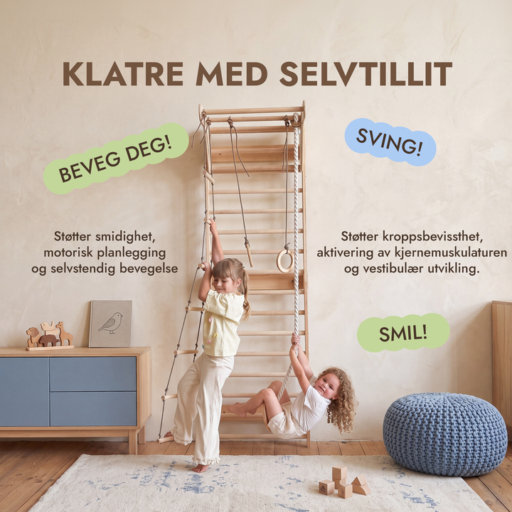 5-in-1 Ribbevegg for barn med pull up-stang & 3i1 husksett