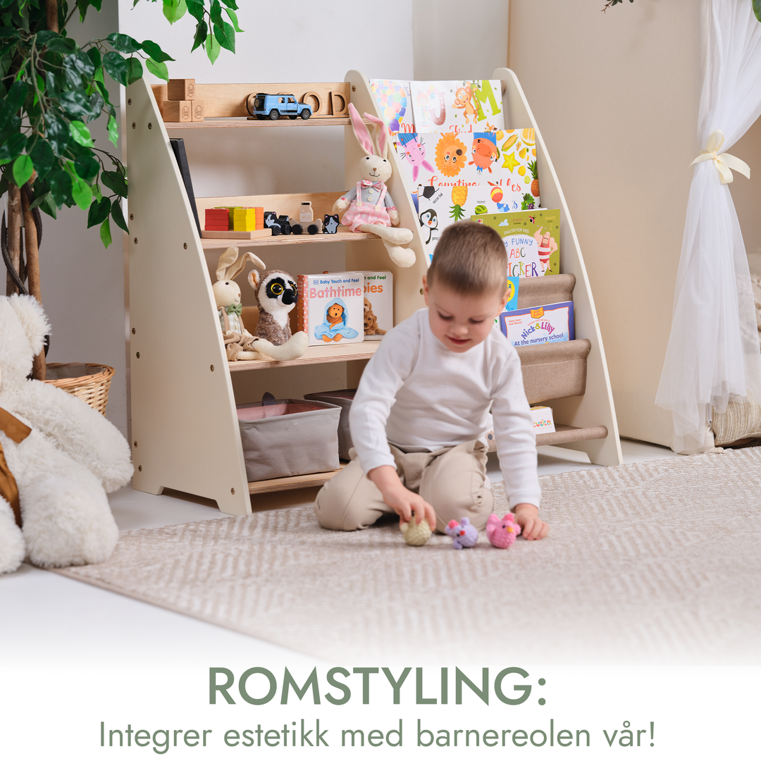 2-i-1 Montessori-hylle for bøker og leker