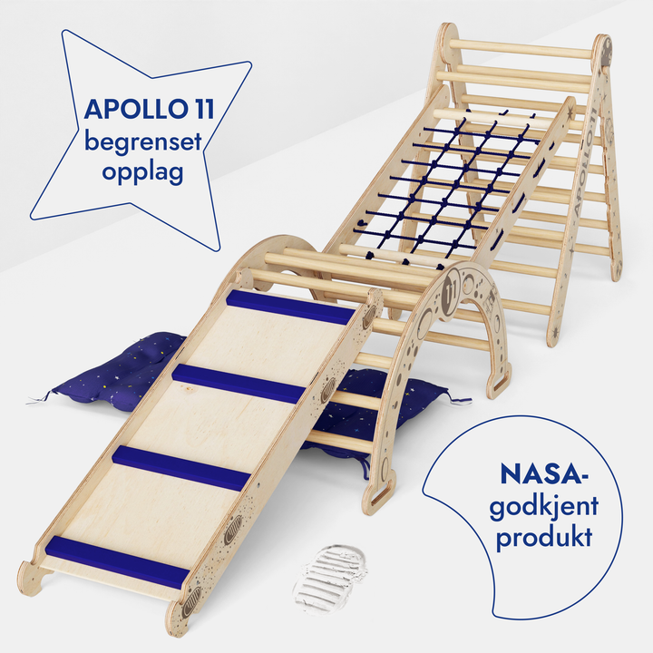 Apollo 5-i-1 klatresett: Pikler-trekant, nett, bue, skliplate og pute for små astronauter