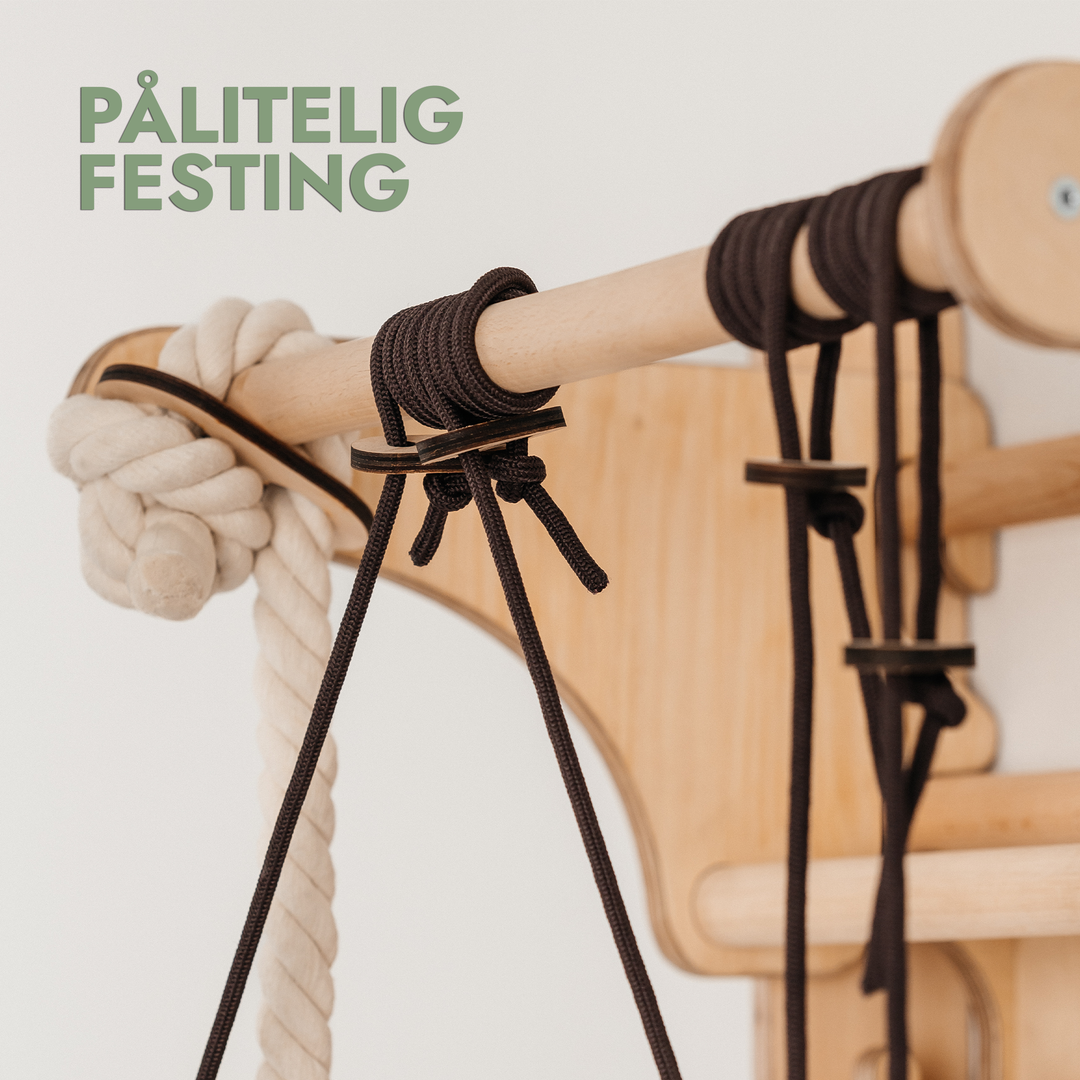 4-i-1 Svensk Vegg/Klatrestige i tre for barn + Huskestativ + Rutsjebrett + Kunsttillegg