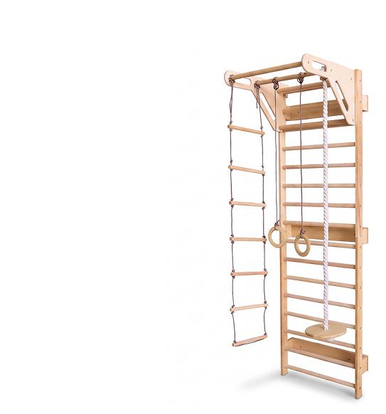 7-in-1 Klatrevegg for barn: ribbevegg, klatrenett, pull up-stang & 3i1 husksett